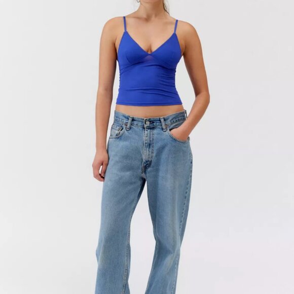 NWT Urban Outfitters Out From Under Je T'aime Mesh Cropped V-Neck Cami XL blue - Picture 3 of 6